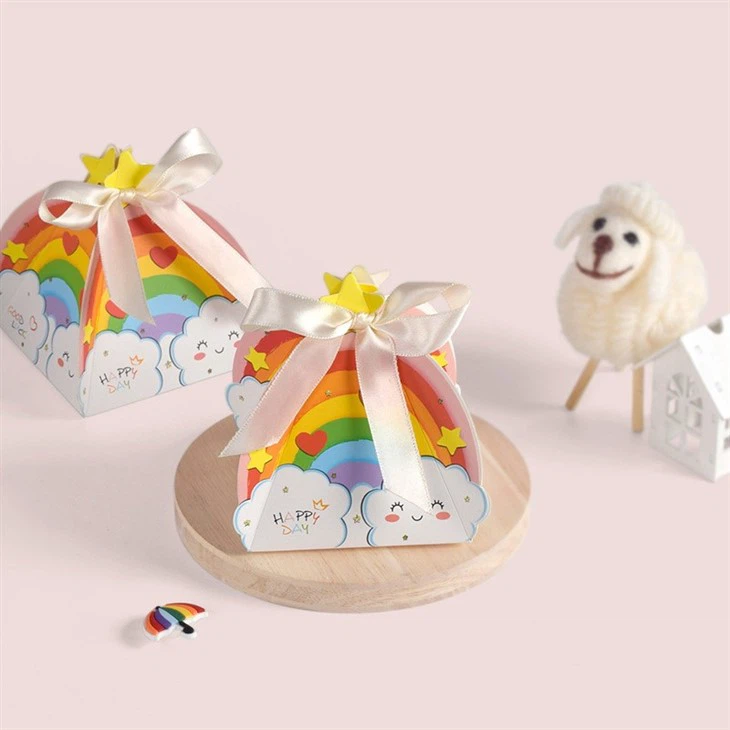 Fresh Rainbow Bright Color Printed Bow Candy Gift Box